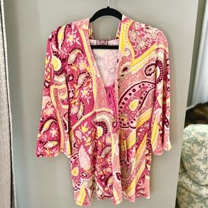 Vintage Juicy Couture terry swim coverup, size large, pink and yellow